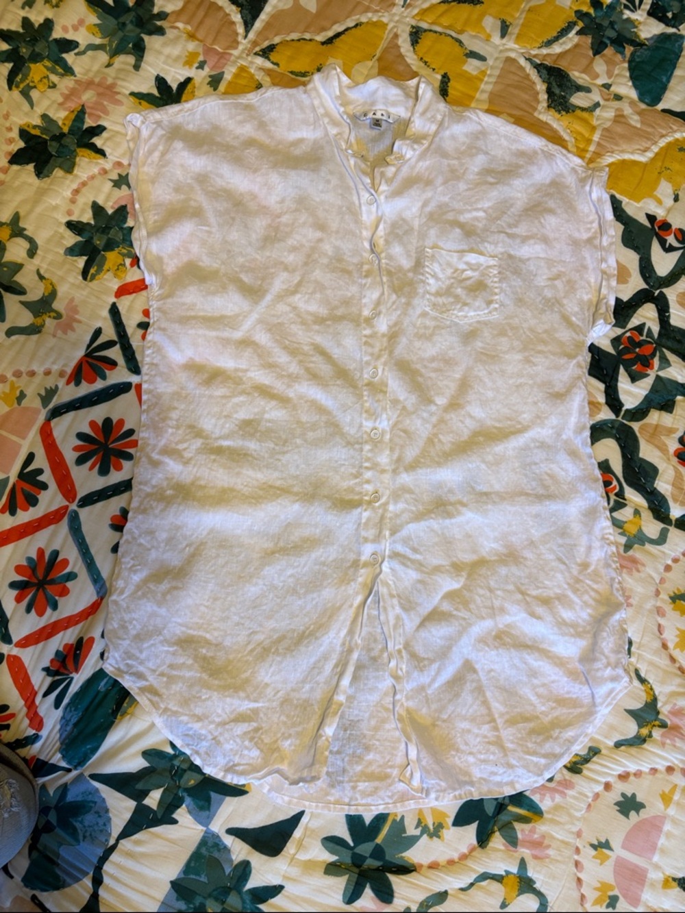 CAbi White Linen Button-Front Tunic top